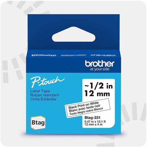Brother  Label Tape,Btag,0.47"x13.1',BlackonWhite