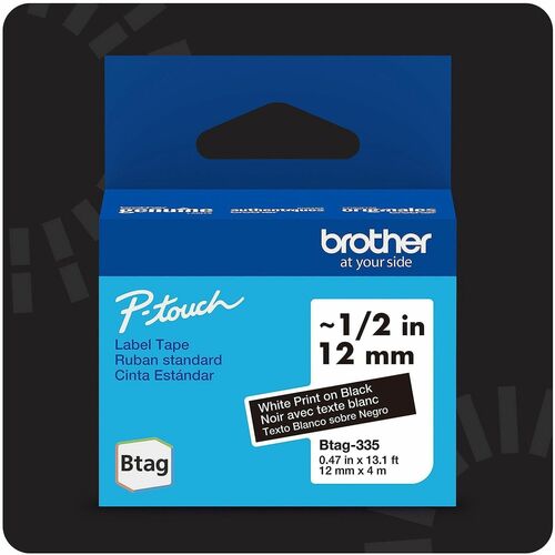 Brother  Label Tape,Btag,0.47"x13.1',WhiteonBlack