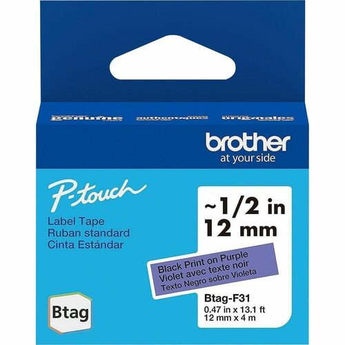 Brother  Label Tape,Btag,0.47"x13.1',BlackonPurple