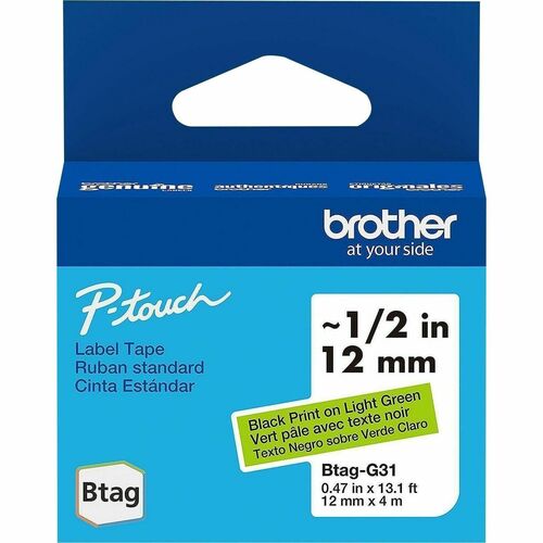 Brother  Label Tape,Btag,0.47"x13.1',BlackonLight Green