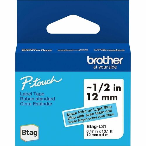 Brother  Label Tape,Btag,0.47"x13.1',BlackonLight Blue