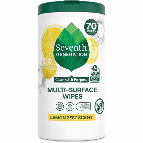 Seventh Generation  Cleaning Wipes,All-Purpose,Lemon Zest,70 Wipes/Tub