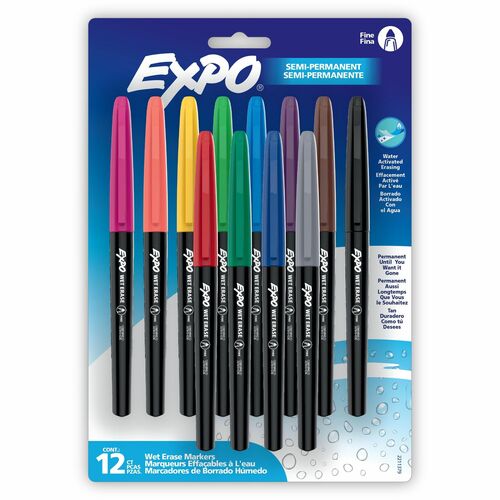 Newell Brands  Markers,Wet-Erase,Fine Tip,12/PK,Assorted