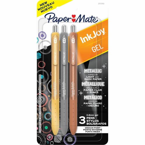 Paper Mate  Pen,Gel,InkJoy,Stick,0.7mm,3/PK,AST Metallic