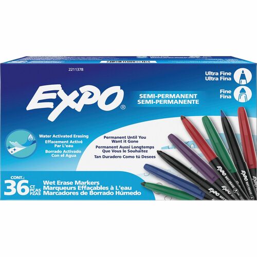 Newell Brands  Markers,Wet-Erase,Fine Tip/Ultra-Fine Tip,36/BX,Assorted