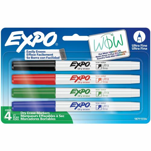 Newell Brands  Dry-Erase Markers, Ultra Fine, Low-Odor, 4/PK, AST