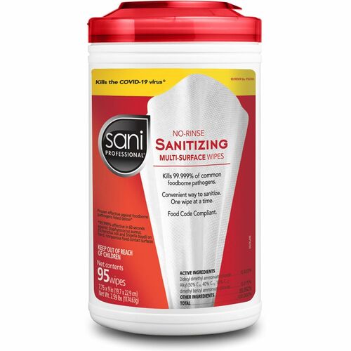 PDI HC  Wipes,Sanitizing,No-Rinse,7-3/4"x9",95/Can,6Can/CT,WE
