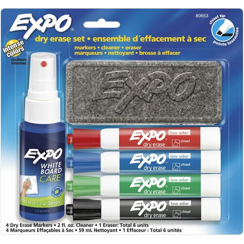 Newell Brands  Dry-Erase Kit,4 Chisel Markers,w/Eraser/Spray,AST