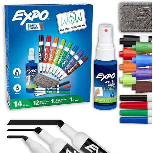 Newell Brands  Dry-Erase Kit,Chisel/Fine,12 Markers,w/Eraser/Spray,AST