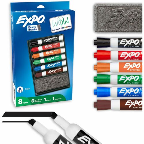 Newell Brands  Dry-Erase Kit,6 Chisel Markers,w/Eraser/Organizer,AST