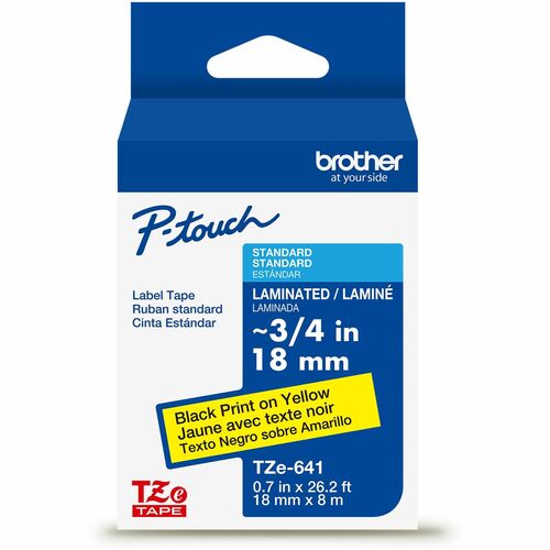 Brother  Label Tape,Laminated,f/P-touch,0.7"x26.2',BlackonYellow