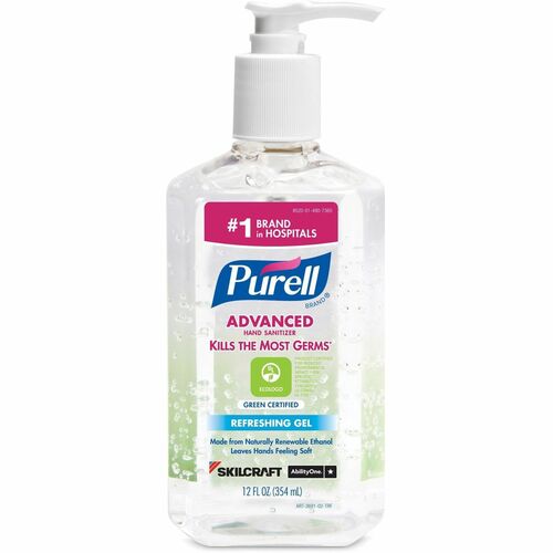 SKILCRAFT  Hand Sanitizer, Gel, PURELL, Pump, 12oz, 12/BX, CL