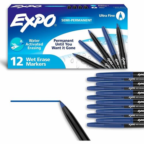 Newell Brands  Marker, Wet-Erase, Expo, Ultra-Fine Point, 1 Dozen, Blue