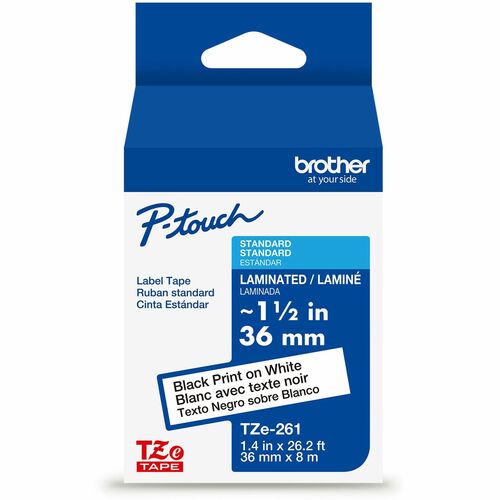 Brother  Label Tape,Laminated,f/P-touch,1.4"x26.2',BlackonWhite