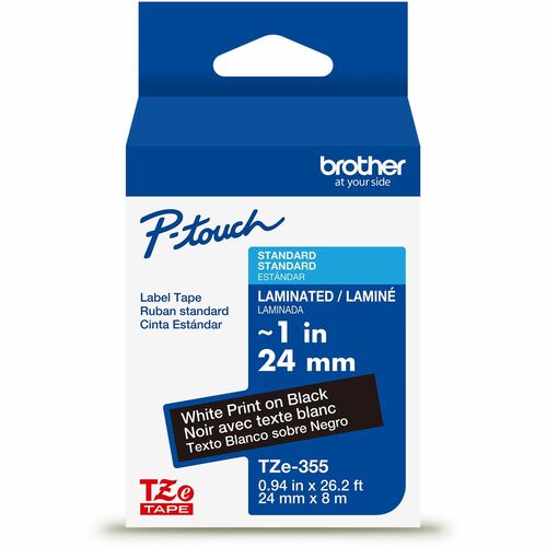 Brother  Label Tape,Laminated,f/P-touch,0.94"x26.2',WhiteonBlack