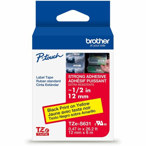 Brother  Label Tape,Xtra-Strength,f/P-touch,0.47"x26.2',BlackonYellow