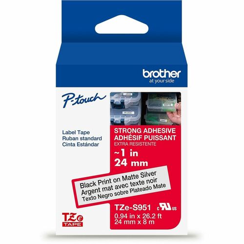 Brother  Label Tape,Xtra-Strength,f/P-touch,0.94"x26.2',BlackonSilver
