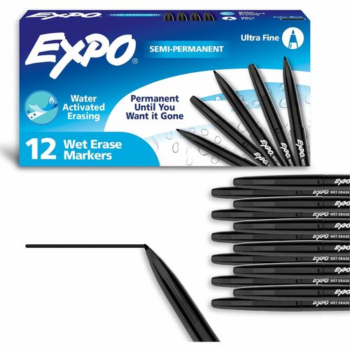 Newell Brands  Marker, Wet-Erase, Expo, Ultra-Fine Point, 1 Dozen, Black