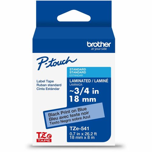 Brother  Label Tape,Laminated,f/P-touch,0.7"x26.2',BlackonBlue
