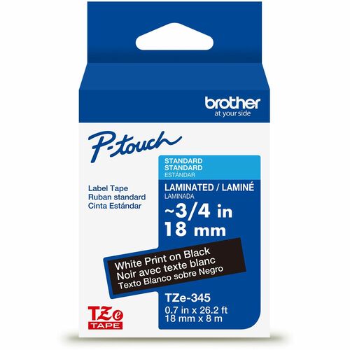 Brother  Label Tape,Laminated,f/P-touch,0.7"x26.2',WhiteonBlack