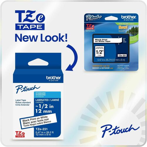 Brother  Label Tape,Flexible,Lamin,f/P-touch,1.4"x26.2',BlackonWhite