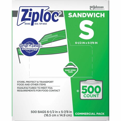 S.C. JOHNSON & SON, INC  Sandwich Bags,Resealable,1.2 mil,6-1/2"x5-7/8",500/CT,Clear