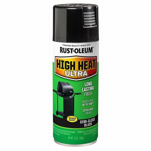 Rust-Oleum  Spray Paint,HighHeat,Rus-Prevent,1200F,Semi-Gloss,12oz,Black