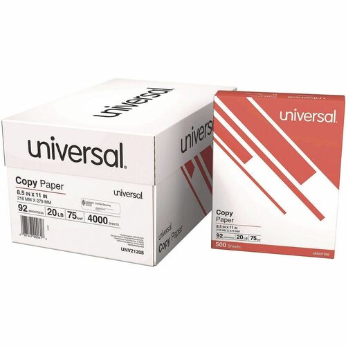 Universal  Copy Paper Convenience Carton, 92 Bright, 20 lb Bond Weight, 8.5 x 11, White, 500 Sheets/Ream, 8 Reams/Carton