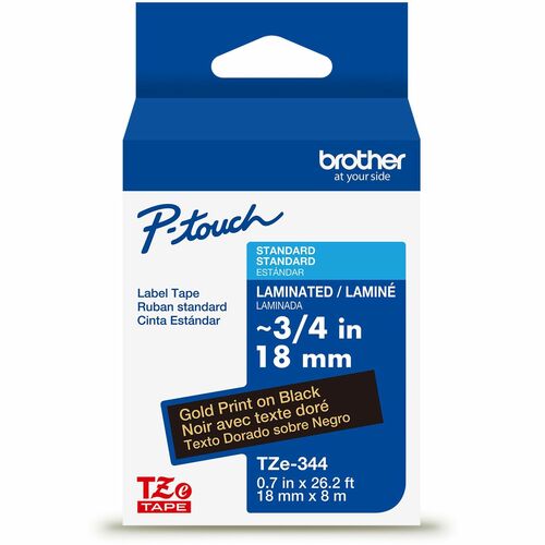 Brother  Label Tape,Laminated,f/P-touch,0.7"x26.2',GoldonBlack