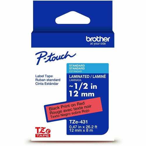 Brother  Label Tape,Laminated,f/P-touch,0.47"x26.2',BlackonRed