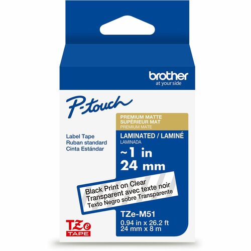 Brother  Label Tape,Laminate,f/P-touch,0.94"x26.2',BlackonMatteClear