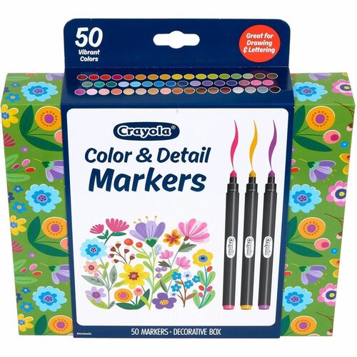 Crayola  Markers,Fine&Graphic Tips,Vibrant Hues,w/Organizer,50/PK,AST