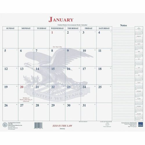 Unicor Customer Service Ctr  Calendar Blotter, 1PPM, 18"x22", White