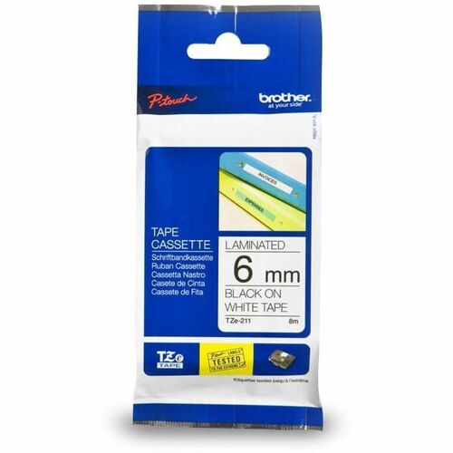 Brother  Label Tape,Laminated,f/P-touch,0.23"x26.2',BlackonWhite