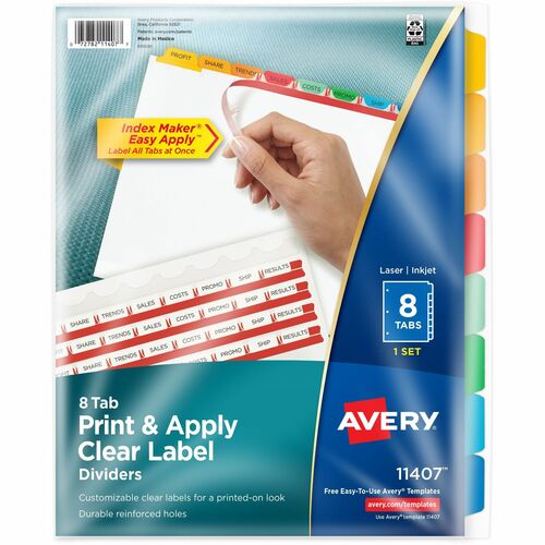 Avery  Index Maker, Laser/Inkjet, 8 Tab, 1 Set, 8-1/2"x11",AST