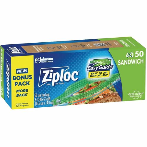 S.C. JOHNSON & SON, INC  SandwichBags,GripnSeal,EasyGuide,6.5" x 5.88",50/BX,12/CT,MI