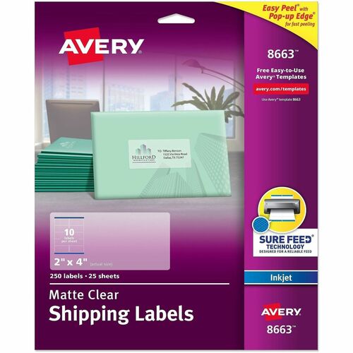 Avery  Inkjet Mailing Labels, Shipping, 2"x4", 250/PK, Clear