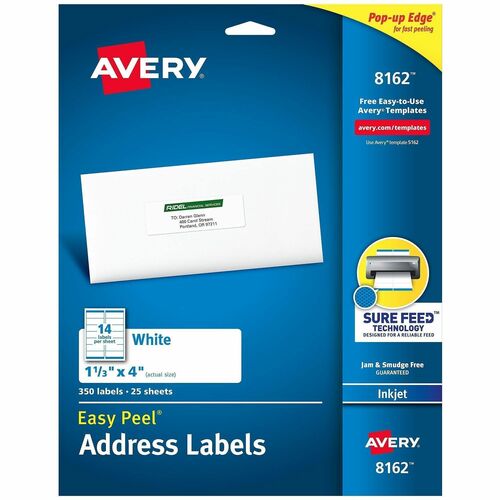 Avery  Inkjet Labels, Mailing, 1-1/3"x4", 350/PK, White