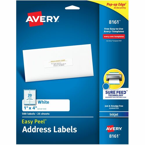 Avery  Inkjet Labels, Mailing, 1"x4", 500/PK, White