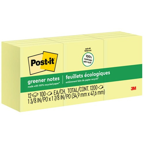 3M  Post-it Notes, Original, 1-1/2"x2", 100 Sh/PD, 12/PK, CYW