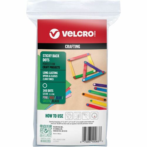 Velcro Industries  Fastener,Sticky-Back,Hook & Loop,Indoor Use,140/PK,Multi