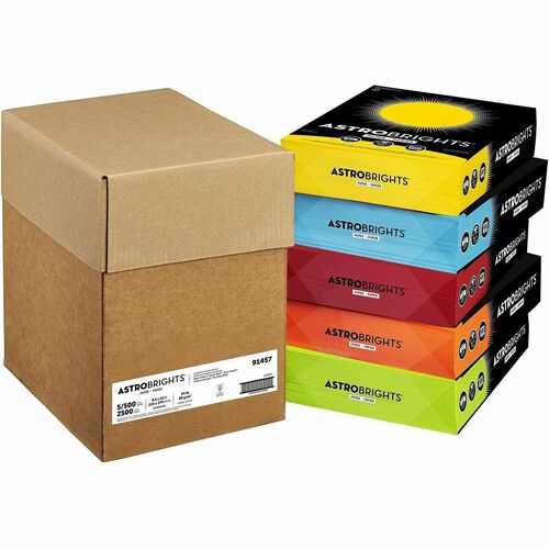 Wausau Papers  Copy Paper,Color,24lb,8-1/2"x11",500SH/PK,5PK/CT,Assorted