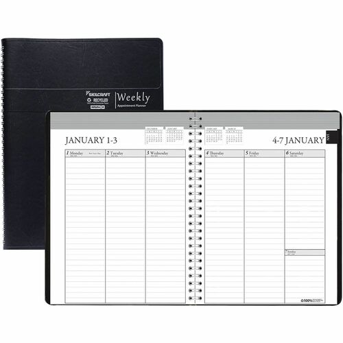 SKILCRAFT  Weekly Planner,12 Month,Vertical,Ruled,6.9"x8.75",Black
