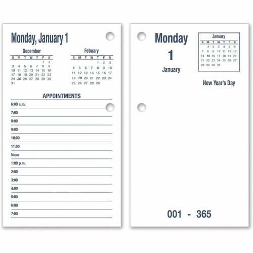 SKILCRAFT  Calendar Refill, Daily, 2PPD, Jan-Dec, 2HP, 3-1/2"x6", White