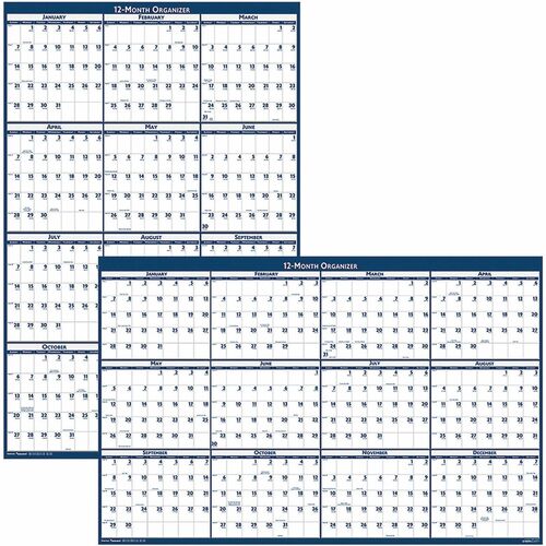 SKILCRAFT  Wall Planner,12 Month,Laminated,2-Sided,24"x37",Jan-Dec,WT