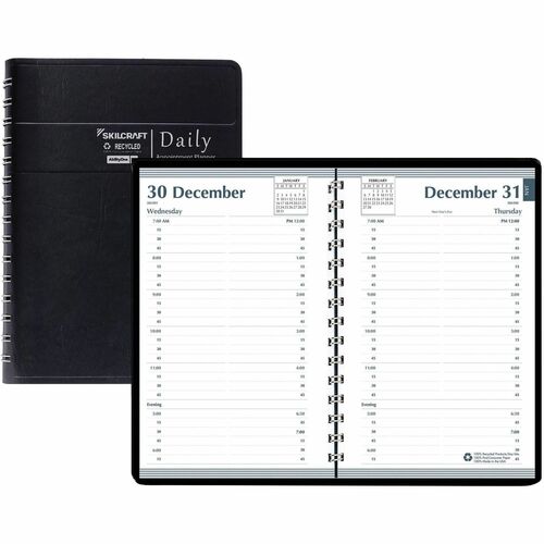 SKILCRAFT  Daily Planner,12 Month,Appt. Ruled,Dated,5"x8",Jan-Dec,Black