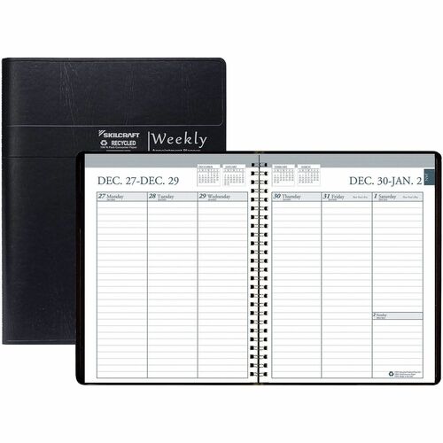 SKILCRAFT  Weekly Planner,12 Month,Vertical,8.5"x11",Jan-Dec,Black