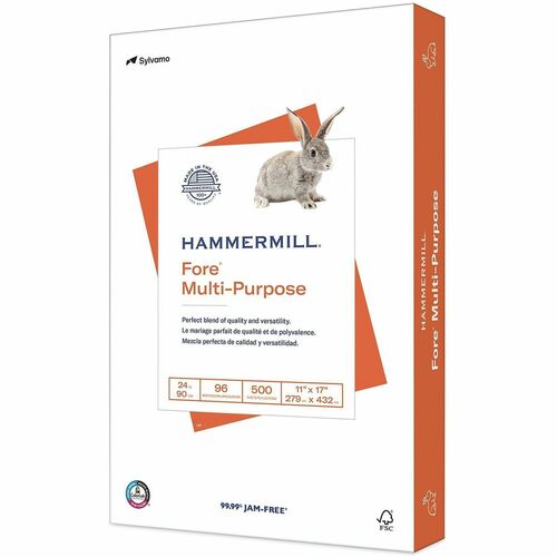 Hammermill  Fore Multipurpose Paper, 11"x17", 24lb, 500/RM, White-HAM102848