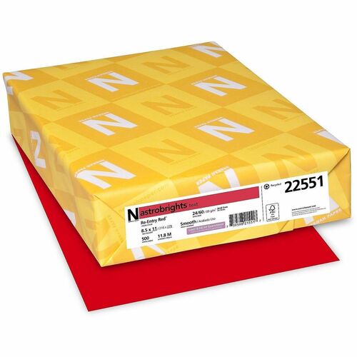 Wausau Papers  Copy Paper,24 lb,8-1/2"x11",500Sheets,10/CT, Re-Entry Red