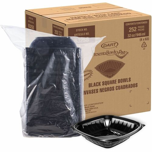Dart Container Corp  Bowls,f/Takeout,MicrowaveSafe,Polypropyle,32oz,63/PK,4/CT,BK